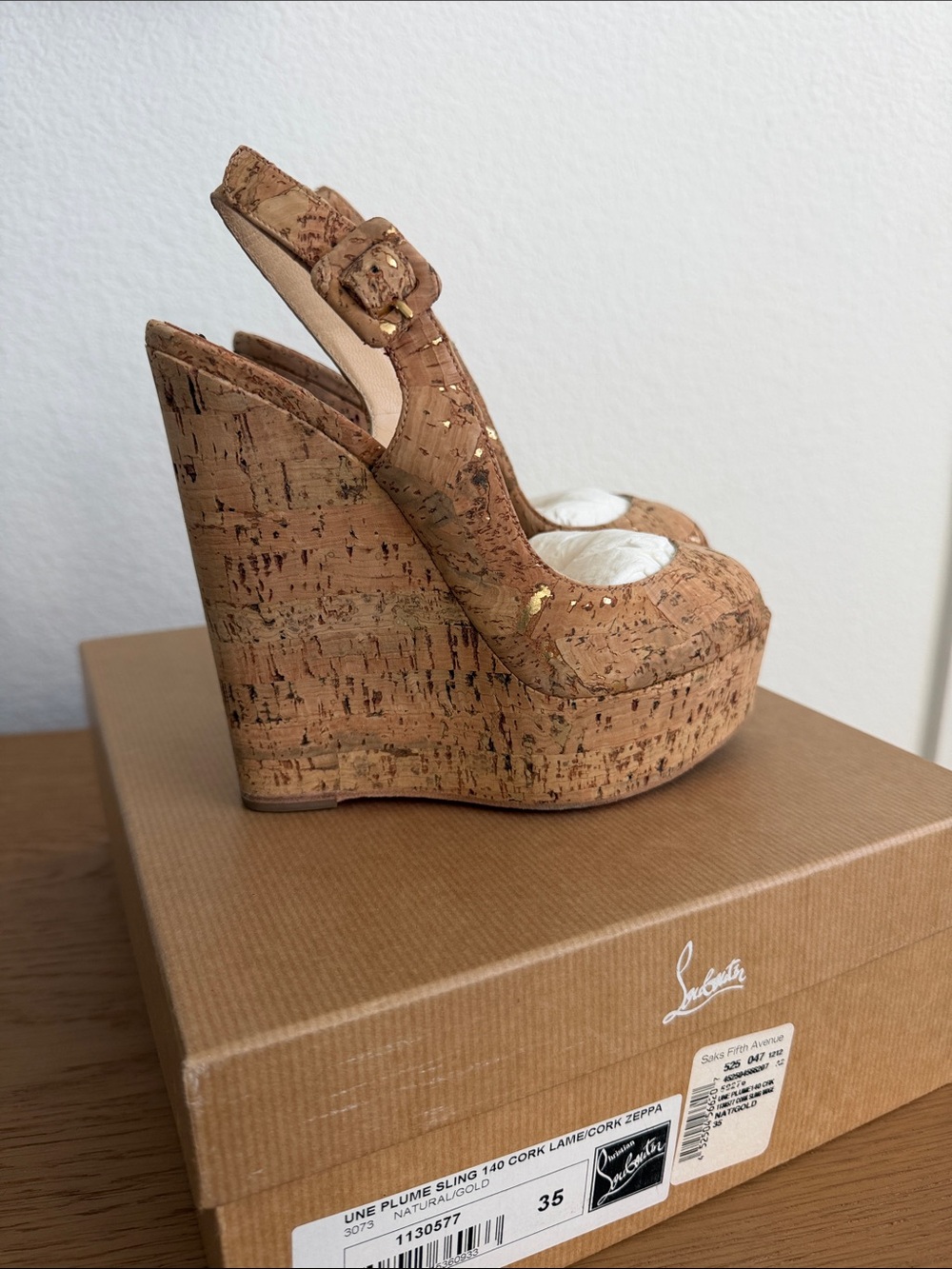 Christian Louboutin Cork Platform Slingback Wedges in Natural Size 35 / US 5